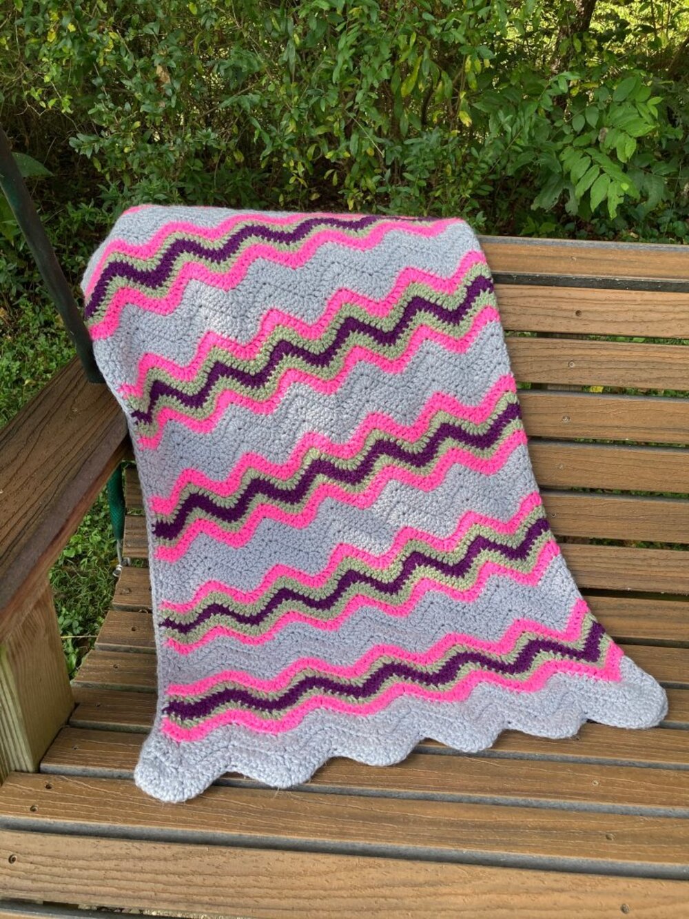 Handmade Crochet Chevron Baby Blanket Stroller Lap Throw Grey Pink Purple